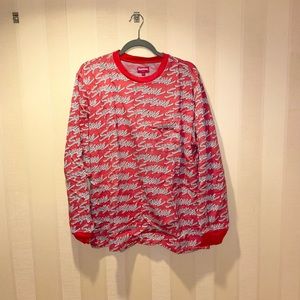 SUPREME Red Allover Logo Print Sweater Crewneck